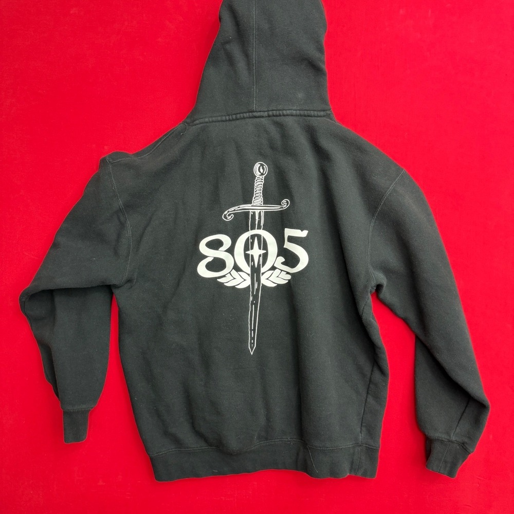 VTG Style 805 Beer Sword Logo Graphic Hoodie Mens Black Sweatshirt SKATE GRUDGE